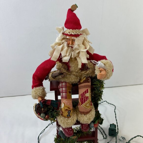 Lighted Animated Santa Figure On Ladder With Moving Arms Head Garland Decoration - Picture 3 of 13